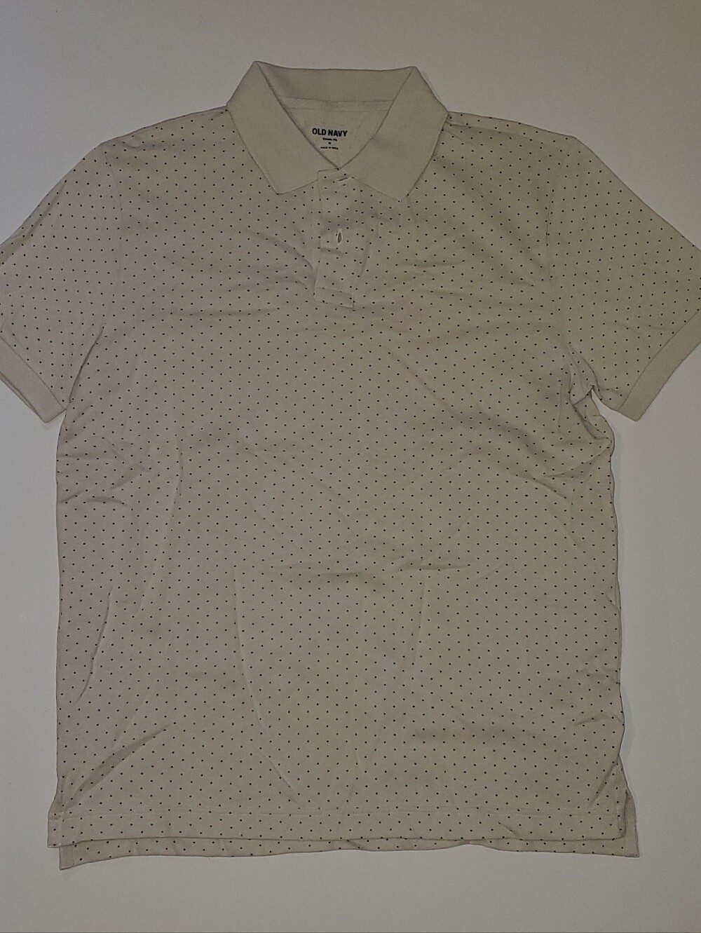 Old Navy Men's Cream Polo Shirt with Micro Dot Pattern